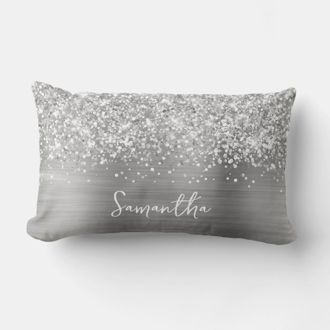 Glittrande Silver Glam Skriptnamn Lumbarkudde (Framsida)