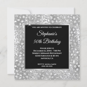 Glittrande Silver Glitter Folie Leopardtryck Födel Inbjudningar