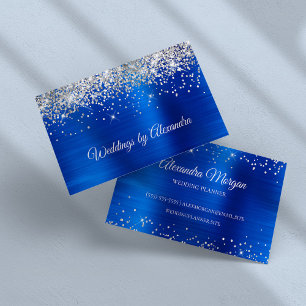Glittrande Silver Glitter Ljus Blå Satin Folie Visitkort