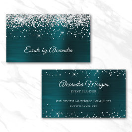 Glittrande Silver Glitter Mörk Turkos Satin Folie Visitkort