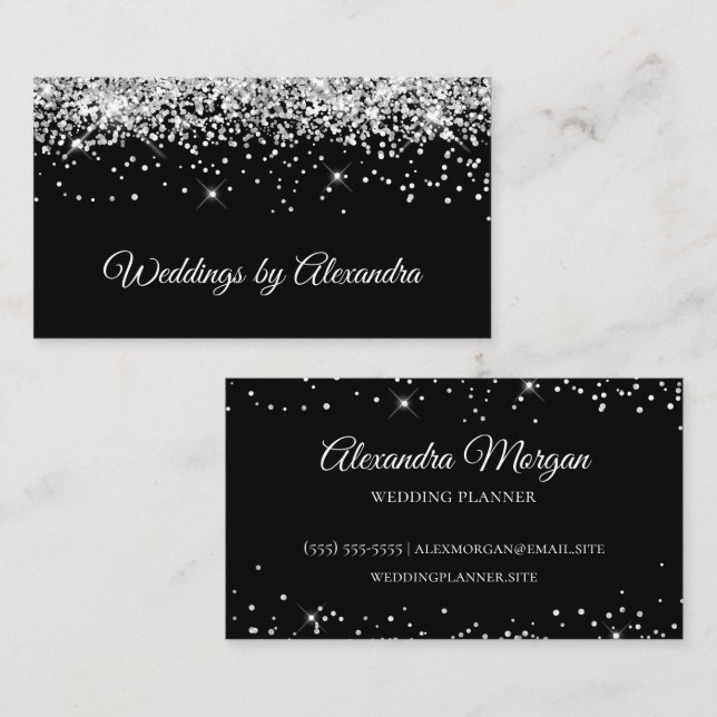 Glittrande Silver Glitter Solid Svart Färg Visitkort (Fram/baksida)