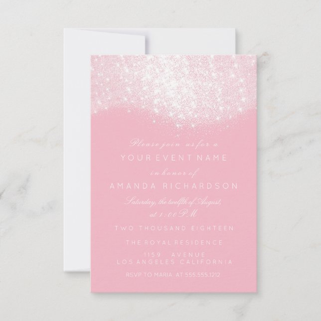 Glittrande Silver Grå Vit Rosa Pasta Vit Elegant Inbjudningar (Framsida)