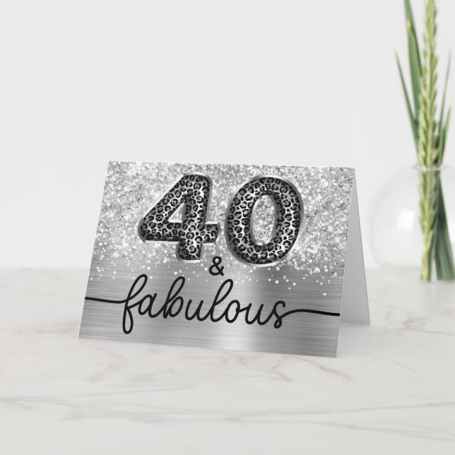 Glittrande Silver Leopard Glam 40 och Fantastisk Kort (Framsida)