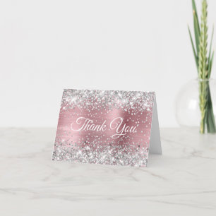 Glittrande silver och ljust rosa folie 40-årsdag tack kort