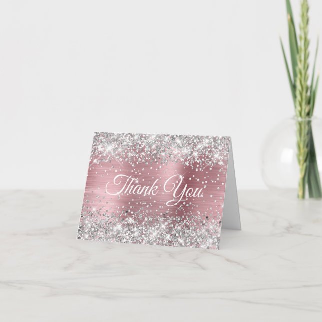 Glittrande silver och ljust rosa folie 40-årsdag tack kort (Framsida)