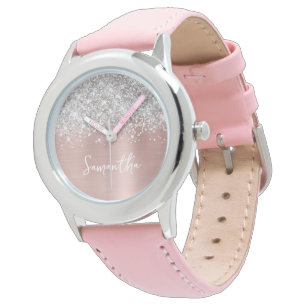 Glittrande Silver Röda Kinder Glam Vita Namn Armbandsur