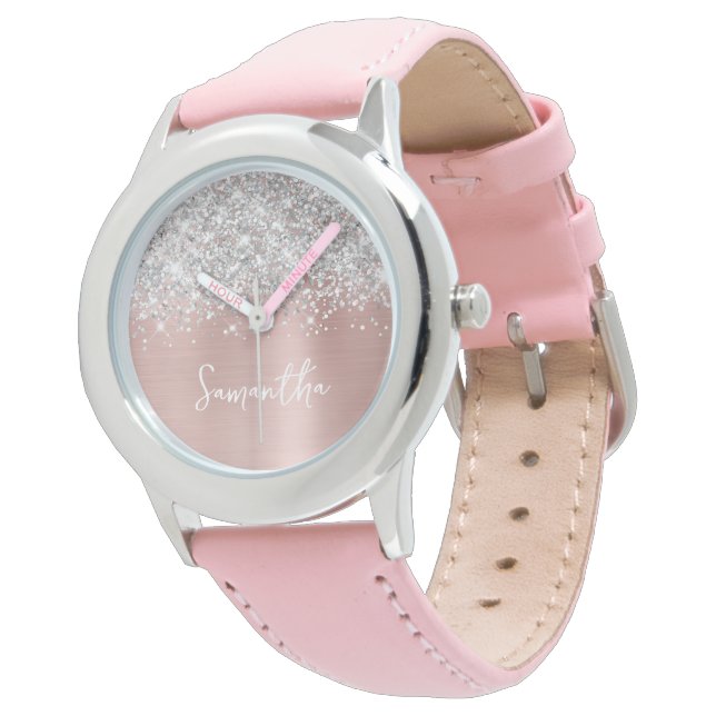 Glittrande Silver Röda Kinder Glam Vita Namn Armbandsur (Vinklad)