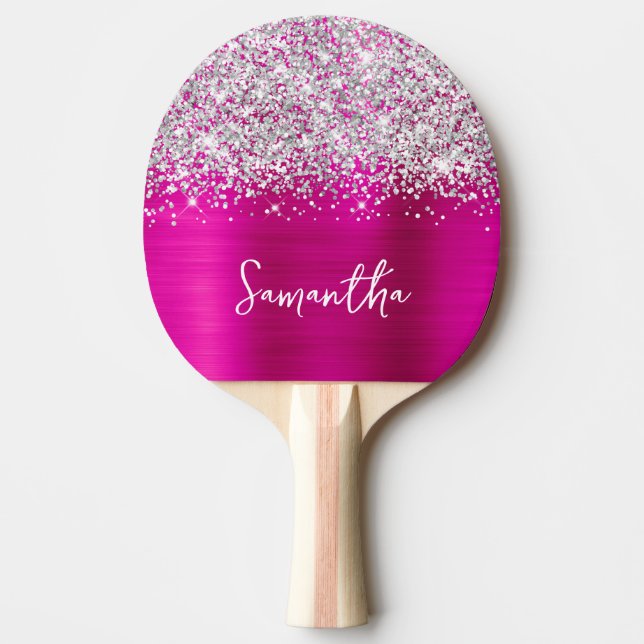 Glittrande Silver Rosa Glam Namn Pingisracket (Framsidan)
