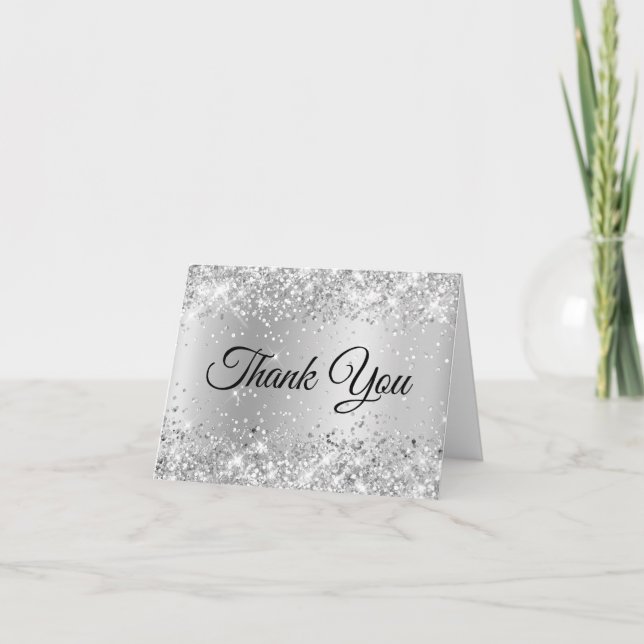 Glittrande Silver Shimmer Gradient Tack Kort (Framsida)