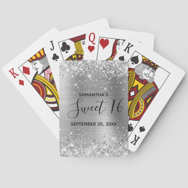 Glittrande silver Sweet 16 födelsedagspresent Casinokort (Baksidan)