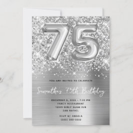 Glittrande Silverballong Glam 75-årsdag Inbjudningar