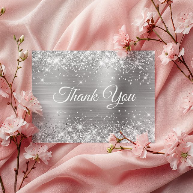 Glittrande Silverfolie 75-årsfirande Tack Vykort (Glittery Silver Foil 75th Birthday Thank You Postcard)