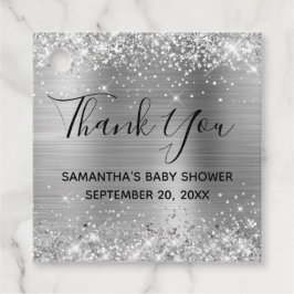 Glittrande silverfolie Baby Shower Tackkort Gåvor Etiketter