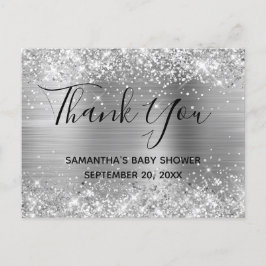 Glittrande silverfolie Baby Shower Tackkort Vykort