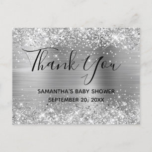 Glittrande silverfolie Baby Shower Tackkort Vykort