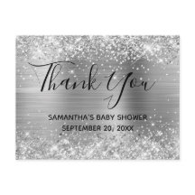 Glittrande silverfolie Baby Shower Tackkort
