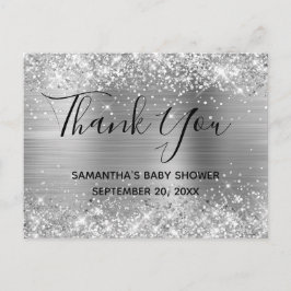 Glittrande silverfolie Baby Shower Tackkort Vykort