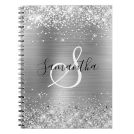 Glittrande Silverfolie Elegant Monogram Anteckningsbok