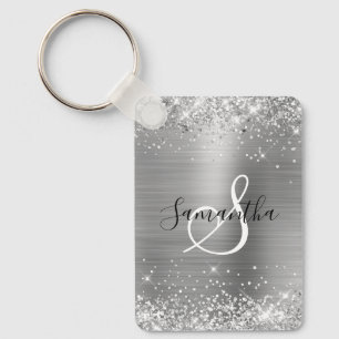 Glittrande Silverfolie Elegant Monogram Nyckelring
