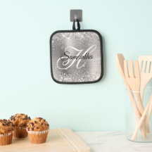 Glittrande silverfolie fancy monogram