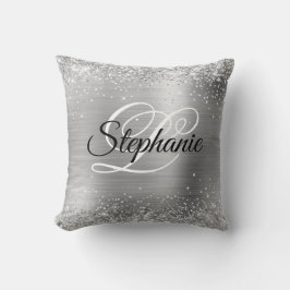 Glittrande silverfolie Fancy Monogram Kudde
