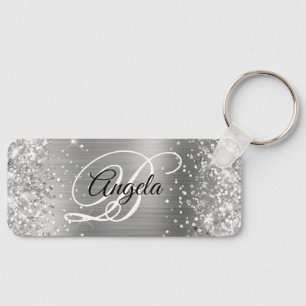 Glittrande silverfolie fancy monogram nyckelring