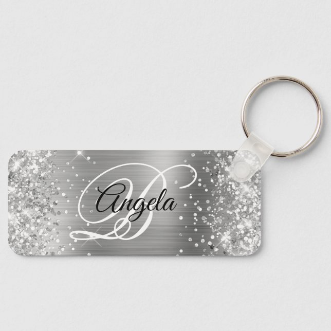 Glittrande silverfolie fancy monogram nyckelring (Framsida)