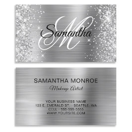 Glittrande silverfolie fancy monogram visitkort