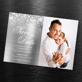 Glittrande silverfolie Foto Spara datum Magnetisk Inbjudningskort