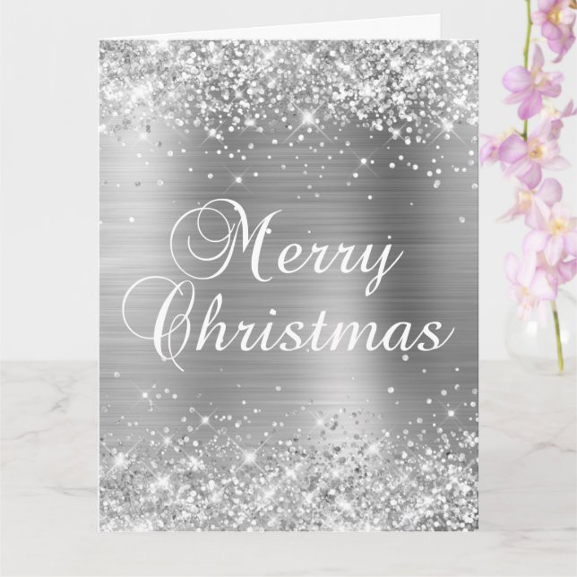 Glittrande silverfolie God Jul stor Kort (Orkide)