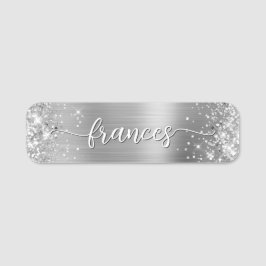 Glittrande silverfolie handskriven stil namnbricka