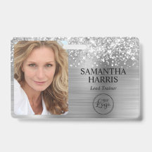 Glittrande silverfolie-logotyp och foto