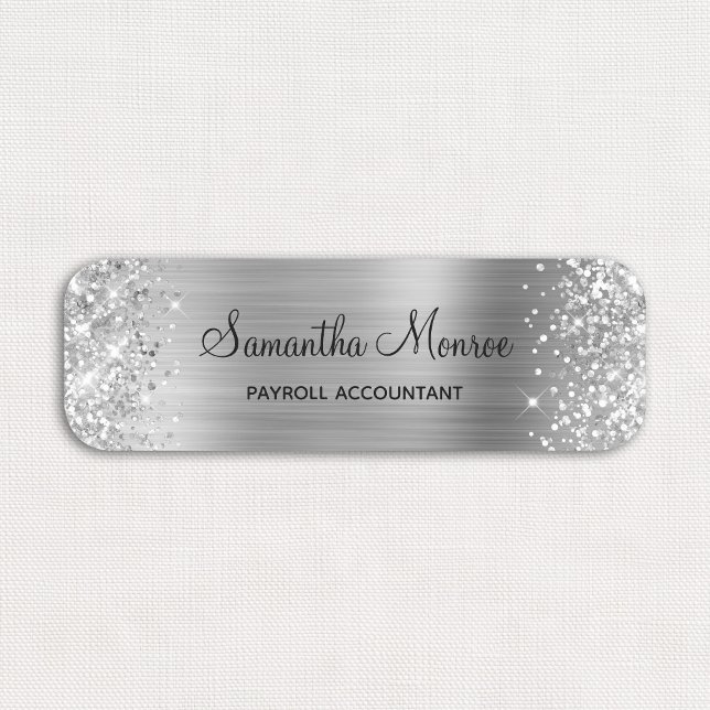 Glittrande silverfolie namnbricka (Glittery Silver Foil Name Tag)