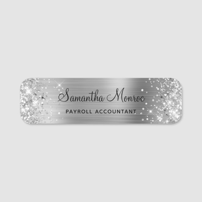 Glittrande silverfolie namnbricka (Framsida)