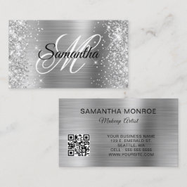 Glittrande silverfolie QR-kod med monogram Visitkort