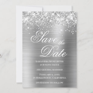 Glittrande silverfolie Spara datum Inbjudningar