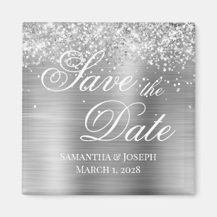 Glittrande silverfolie Spara datum Magnet