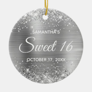 Glittrande silverfolie Sweet 16 födelsedag Julgransprydnad Keramik