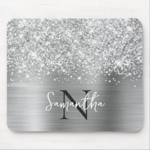 Glittrande Silvergrå Glam Monogram Musmatta