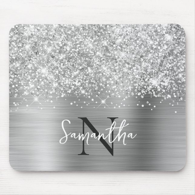 Glittrande Silvergrå Glam Monogram Musmatta (Framsidan)
