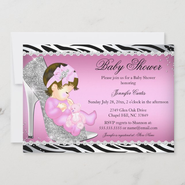 Glittrande sko babyflicka baby shower B Inbjudningar (Framsida)