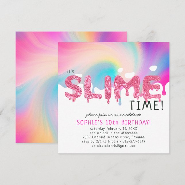 Glittrande Slime Födelsedagsfest Inbjudan (Fram/baksida)