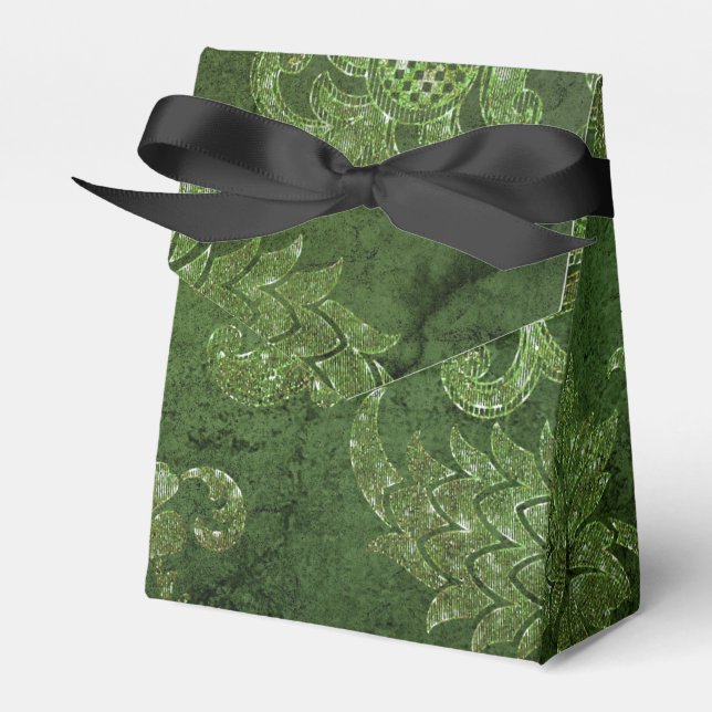 Glittrande smaragdgrön vintage damask presentaskar (Framsidan Sidan)