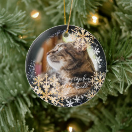 Glittrande Snö Flakes Photo Black Ornament