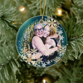 Glittrande Snö Flakes Photo Grönt Ornament