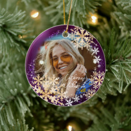 Glittrande Snö Flakes Photo Magenta Ornament