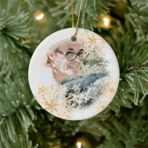Glittrande Snö Flakes Photo White Ornament