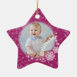 Glittrande Snö Flakes Vin Red Star Ornament