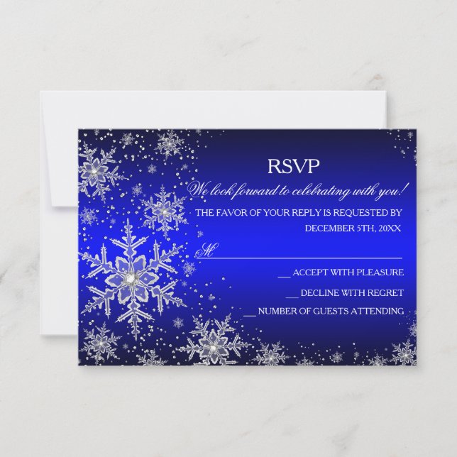 Glittrande Snöflinga Blå Julfest RSVP OSA Kort (Framsida)
