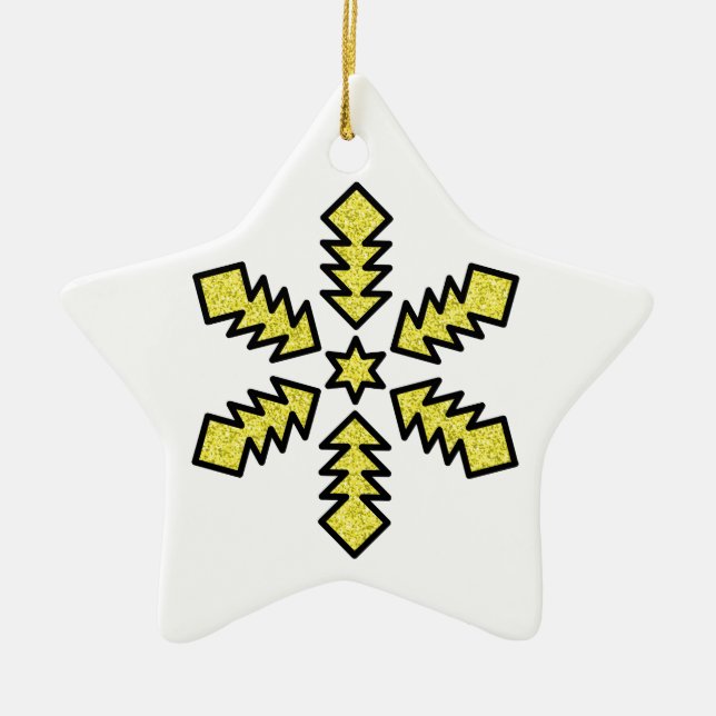 Glittrande snöflinga - Gul stjärna Julgransprydnad Keramik (Framsidan)